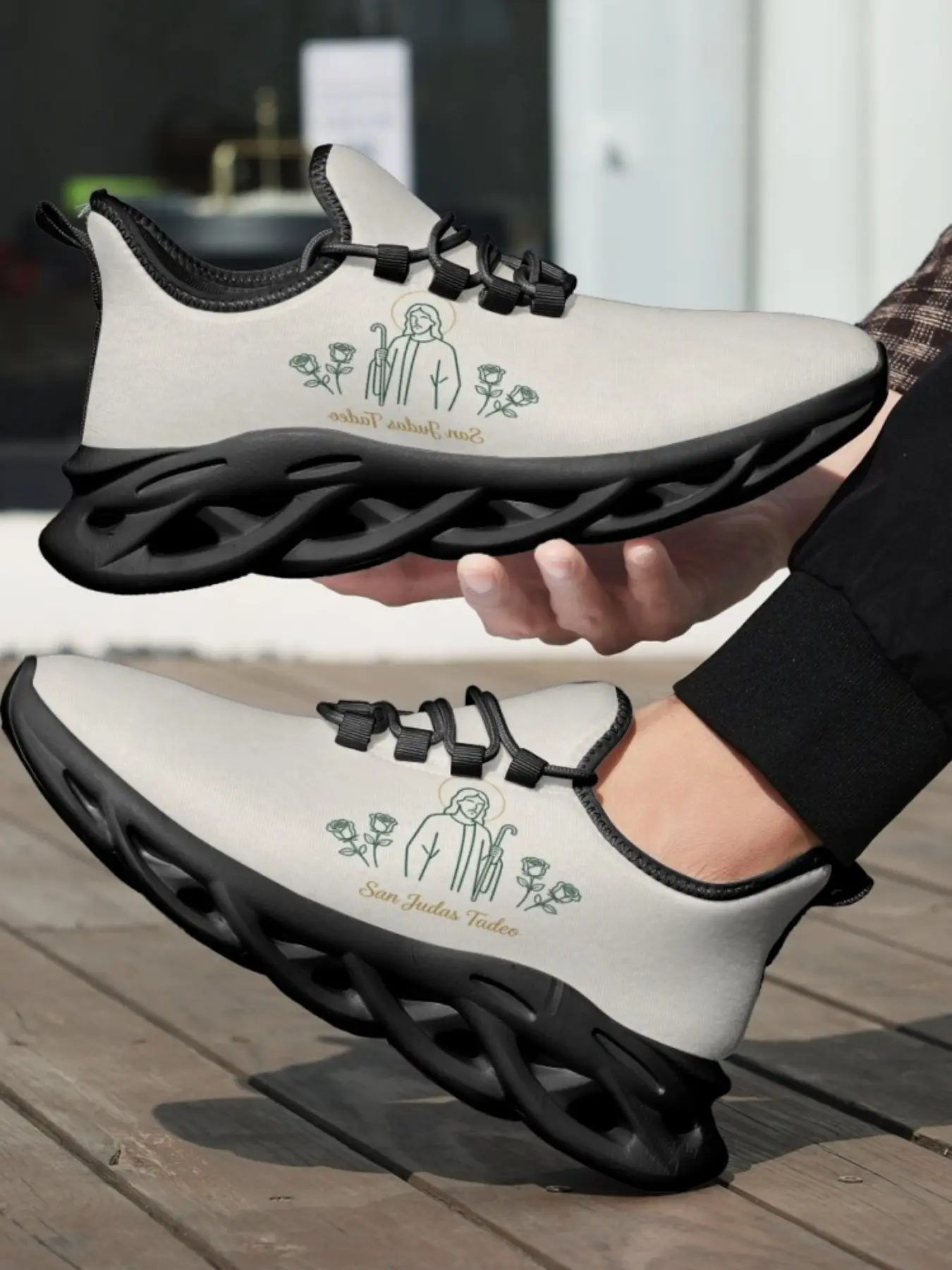 Minimalist & Simple - Unisex Religious Style Line Art Saint Icon & Rose Print Casual Sneakers - Skin-Friendly & Breathable, Non-Slip & Wear-Resistant, Versatile for Daily Outings, Campus Wear & Light Sports