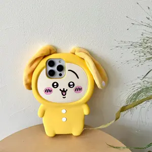 Cute Plush Cartoon 3D Husky Xiao Ba Handheld Case For Smartphone iPhone 17 16 15 14 13 12 Pro Max Plus Shockproof Silicone Protective Cover