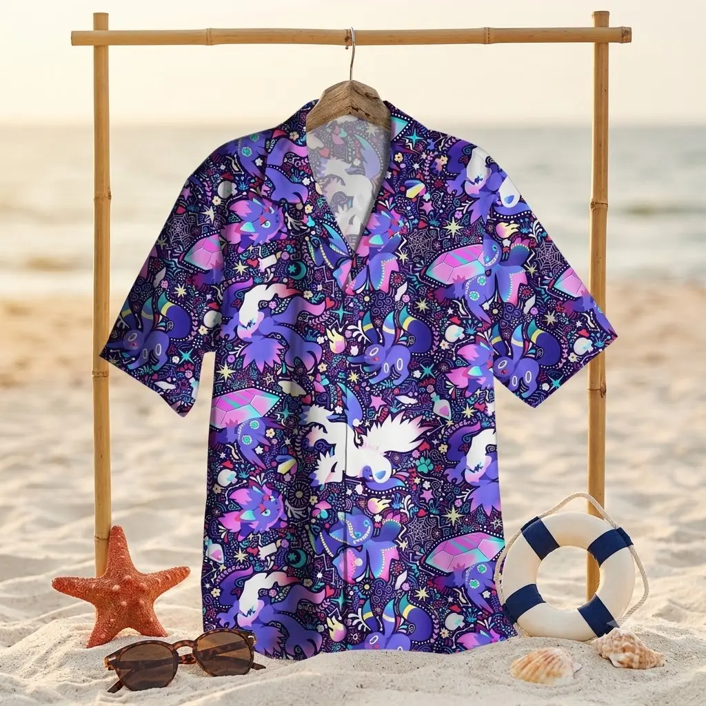 Dark Ghost Monster Hawaiian Shirt – Gothic Shadow Spirit Anime Aloha Top – Eerie Gaming Festival Apparel