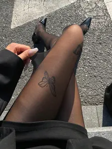 Butterfly Print Pantyhose, Vintage Sheer Stocking, Y2K High Elastic Thin Stocking, Sweet Cool Girl Fashion, All Seasons Wearable
