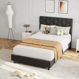 YJ-Garvee Twin Size Platform Bed Frame with Upholstered Headboard and Wooden Slats Support, Upholstered Mattress Foundation/No Box Spring Needed/Easy Assembly, Gray