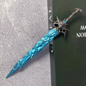 8.6inch 22cm Metal Katana Figurine Model Blue Ice Damascus Sword Original Samurai Sabre Iron Ninja Knife Steel Blade Sabre Medieval Sword Real Size Japanese Katana Anime Cosplay Accessories Prop Figure Model Gift