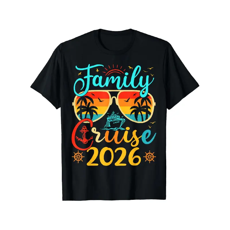 Men's Round Neck Short-Sleeve Casual Streetwear Menswear Graphic T-Shirt for 2026 Summer Family Cruise Vacation Matching Outfits