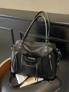 Ladies' Shoulder Bag, Elegant Commuter Bag, Fashionable Simple Casual Retro Design, Solid Color Large Capacity Durable Versatile Handbag for Daily Use