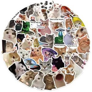 50PCS Viral Cat Meme Stickers - Kawaii Doodles for Laptops, Water Bottles & Tech Gear (Internet Culture Decals, Removable Vinyl, 4-6cm)
