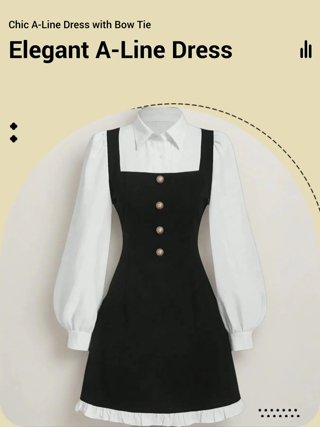 Women's Button Decoration Collared A-line Dress, Casual Bishop Sleeve Dress  for Daily Wear, Ladies Clothes for All Seasons - TikTok Shop