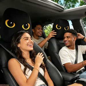 2 Pcs Dark Mysterious Cat Eyes Car Headrest Covers, Cute Black Cat Glowing Yellow Eyes Style Auto Headrest Protectors, Universal Washable Interior Accessories for Most Vehicles