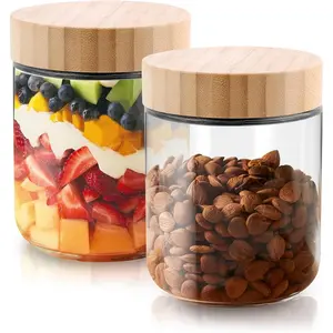 Glass jar with  lids, 16oz Overnight Oats Containers with lids, Glass Mason jars,  Meal Prep Jars with Airtight Lids for  Yogurt Snacks Storage(2PACK)