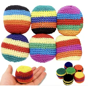 Retro Crochet Hacky Sack Set, 6 Pack Handmade Footbag Skill Toys for Teens & Adults, Colorful Fidget Juggling Balls for Festivals, Outdoor Play, Party Games & Nostalgia Vibes