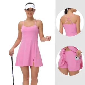 2 Pieces Sport Dress for Women -Tennis Golf Workout Athletic Dresses Gym Active Exercise with Pockets Shorts Underneath Outfits Trendy Clothes Casual Summer