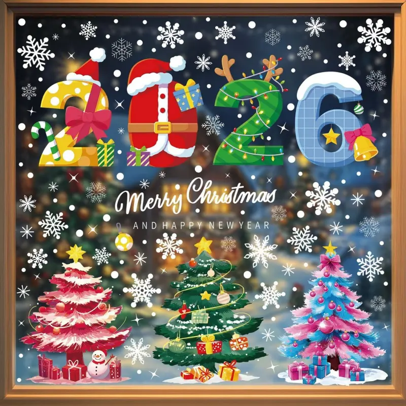 Christmas Window Stickers Winter Christmas Tree 2026 Merry Christmas Santa Claus Window Decals Snowflake Glass Stickers, Suitable for Christmas Party Holiday Store Home Glass Display Decoration