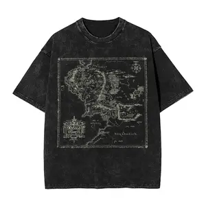valentine shirts L-Lords Of The R-Rings Map of Middle Earth Washed T Shirts Streetwear Hip Hop Vintage T-Shirts Tee Shirt for Men Women Street
