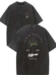 "Santa Barbara California" Palm Tree Groove Clothing 100% Pure Cotton Double-Sided Printed T-Shirt, Suitable For Men And Women, The Best Gift For Summer Casual Short Sleey2k,Vintage,Streetwear Christmas Thanksgiving gift,Cyber Monday