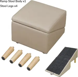 Dog Safety Ramps, Foldable 2-in-1 Wooden Pet Stairs & Steps & Ottoman, Solid Wood Anti-Slip & High-end Leather Material Pet Ramp, Split Ottoman Design, Pet Steps for Puppy Senior Injured Dogs