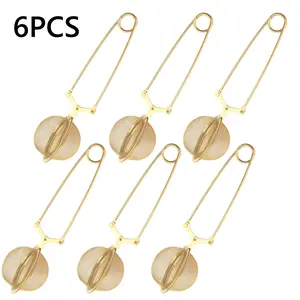 6PCS Tea Infuser Tea Ball Tea Filter with Clip for Brew Loose Tea Perfect Pincer Tea Infuser Busket Colander Metal Mesh Tea Filter Sifter Fine Mesh Ball Tea Filter, Gold Long Handle