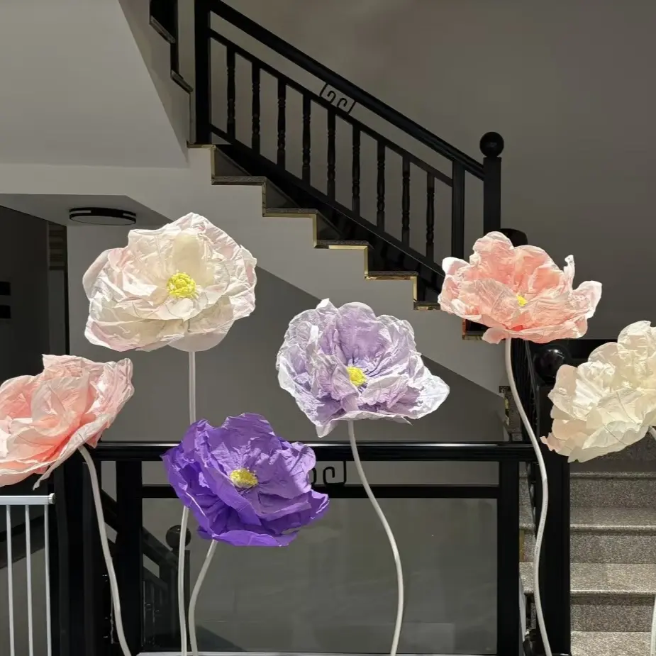 Handmade Lightweight Waterproof Decorative Giant Poppy Paper Flower Floor Display - Decorative Plant for Wedding Venue Welcome, Photo Prop, Shop Window Use