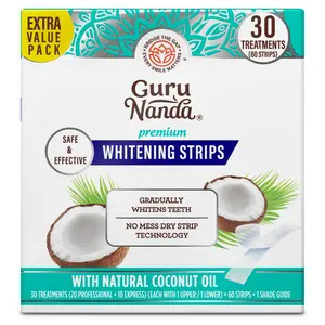 GuruNanda Teeth Whitening Strips - 30-Day Treatment with Non-Slip, Dry Strip Technology for Brighter Smile