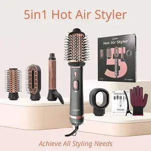 OUDIM 5in1 Hot Air Styler with Negative Ion Tech for Frizz-Free Styling, Ultra-Fast Drying, 3 Temperature Levels, Compact & Lightweight, Ideal for Women, Hair Care Set with Oval & Round Brushes, Curling Iron, Ergonomic Handle, Salon-Quality Results