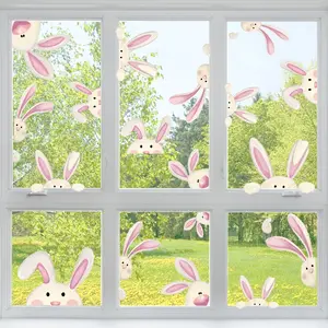 9 Sheets PVC Bunny Head Static Sticker for Easter | Funny Expression Window Decals, Decorative Stickers, Suitable for Indoor and Outdoor, Reusable, Semi-matte End, 5mil Thick
