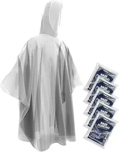 5 Pack Disposable Rain Ponchos for Adults, Lightweight Waterproof Emergency Rain Coats with Hood, Portable Travel Rain Gear for Camping, Hiking, Festivals & Outdoor Activities