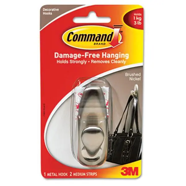 Command FC12-BN Adhesive Mount Metal Hook Medium Brushed Nickel Finish