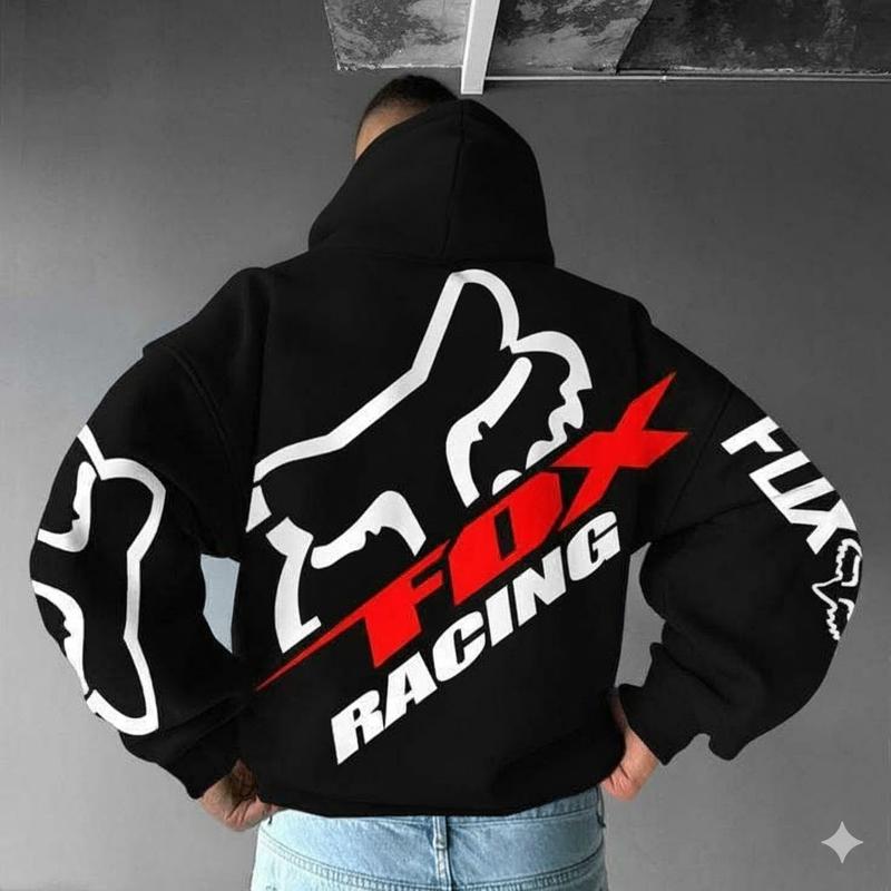 Unisex Fox Racing Print Casual Autumn And Winter Oversized Hoodie Red gift to group streetwear cool style