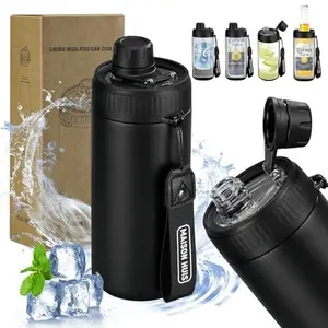 4 In 1 Beer Can Cooler Bottle Holder with Drinking Spout Lid for 12oz Regular, Slim Skinny Cans and Thermal Bottles,Sealed Insulated Double Wall Vacuum Stainless Steel Can Keeps Your Drinks Cold