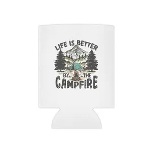 Life Is Better by the Campfire Can Cooler | Camping Tent Mountain Design