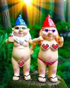 2 PCS Garden Gnomes, 4.7 Inch Naughty Resin Dwarf, Unique Funny Outdoor Decorations for Lawn Patio Yard Home Decor Easter Halloween Christmas Housewarming Gifts (Woman and Man)