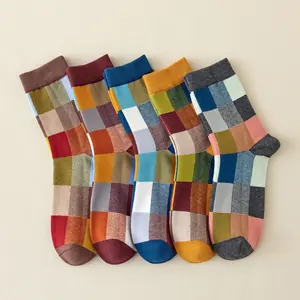 5 Pairs Classic Checkered Mid Tube Socks Cotton Men's Socks Outdoor Party Compression Socks Fashion Colorful Square And Stripe Socks Men