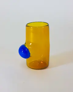 Sticky Glass Bubble Cup TALL #2 - Gold and Periwinkle Hand Blown Glassware