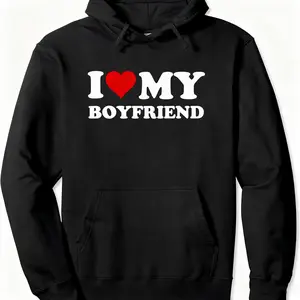 【FathersDayGift】Matching Couple Hoodies with I Love My Boyfriend Girlfriend Letter Print, Unisex Cozy Sweatshirts, Cute Streetwear Outfit for Couples, Perfect for Fall Wear, Anniversaries and Special Gifts