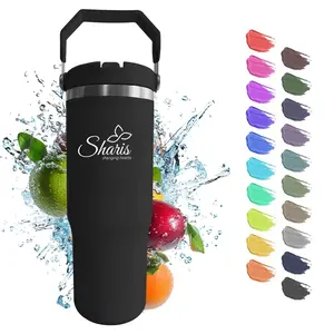 SHARIS 30oz Plaid Design Water Bottle with Top Handle Reusable Stainless Steel Leakproof Mug for Daily Use Gym Commuting & Outdoor Activities Portable Sturdy Washable