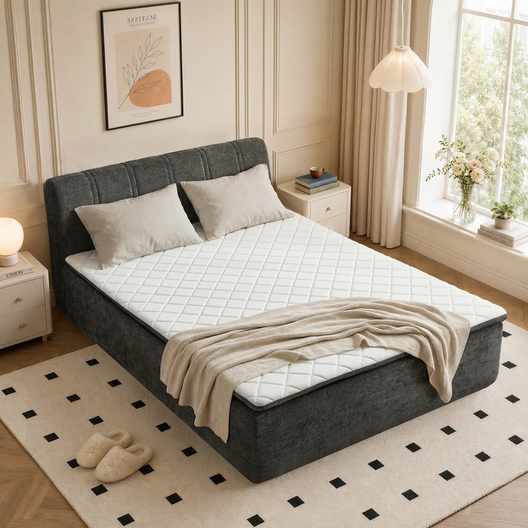 CAODOC All-in-one Fully Boneless Sponge Bed Frame, Modern Floor Bed with Breathable Memory Foam Mattress & Headboard, Medium Firm Support, No Nnoise,No Assembly Required Queen Full Twin Size