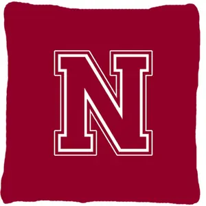 Monogram Initial N Maroon And White Indoor & Outdoor Fabric Decorative Pillow - 14 x 2 x 14 in.