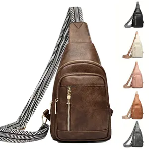Stylish Crossbody Bag with Multiple Pockets Durable PU Leather Chest Bag for Leisure Sports Plain Design