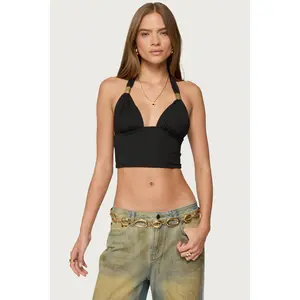 Aiva Backless Plunge Neck Halter Top