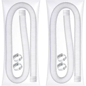 1-1/2-Inch Pool Hoses for Above Ground Pools with Clamps - 1.5" Diameterd Replacement Pool Pump Hose Compatible with Intex Coleman Skimmer Surface Pool Pump (White -2 Pack)