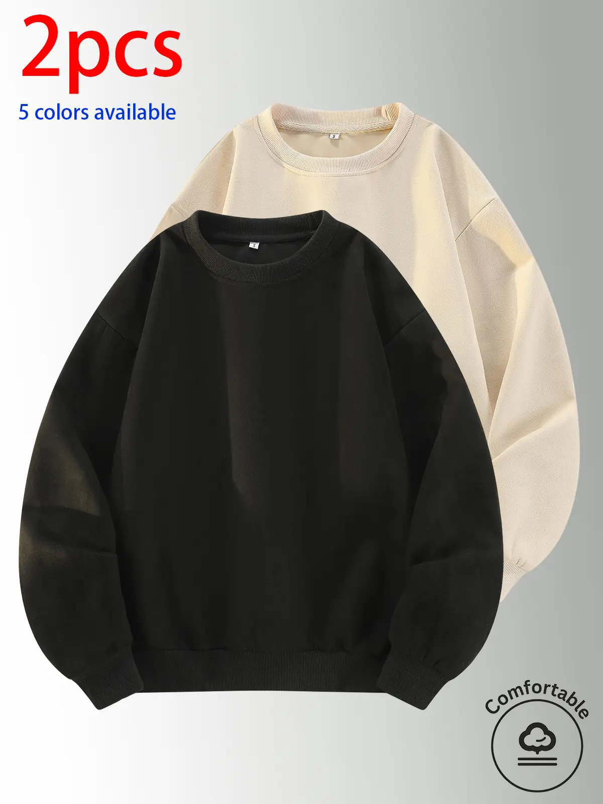 2-pack: men’s crewneck sweatshirt, men’s pullover sweatshirt.Loose, comfortable fit; available in multiple colors. Suitable for home wear, casual everyday wear, outdoor sports, campus activities, work, and commuting. Ideal for daily replacements, couples’