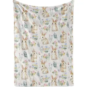 Bunny Throw Blanket - Bunny Rabbit Gifts for Girls, Women, and Bunny Lovers - Flannel Blankets for Rabbit Lovers on Easter, Christmas, Birthday, Thanksgiving - 50"" x 65"" - (Beige), Full