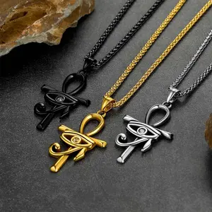 FaithHeart Egyptian Eye of Horus Eye of Ra Ankh Pendant Necklace Steel, Black, Golden  Stainless Steel Protection Amulet for Men & Women