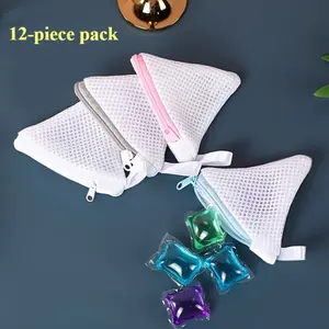 12 Pack Multi-Purpose Reusable Laundry Soap Mesh Bags, Zippered Laundry Net Bags for Delicate Fabrics, Machine Wash Protection Pouches, Works with Fragrance Beads, Anti-Deformation Anti-Tangle Laundry Organizer Storage Bags for Home Travel