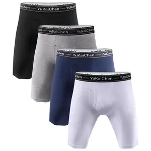 Men's Soft Bamboo Fiber Underwear Long Boxer Briefs Function Fly Fabric Menswear