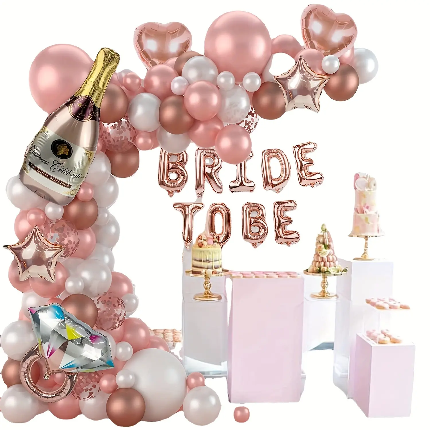 Rose Gold Bride-to-Be Balloon Garland Kit - Bachelorette Party Decorations with Backdrop, Balloon Arch, Champagne Can, Decorative Letter, Festive Colorful & Ring Foil Pieces, Balloon Arch Balloons