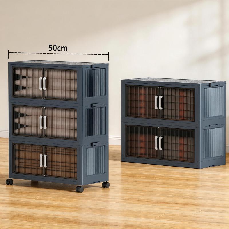 5 Tier Stackable Plastic Storage Bins with Rolling Wheels, Foldable Collapsible Containers for Easy Organizing