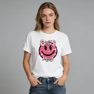 Women's Loose Casual Short Sleeved T-shirt with Pink Smiley Face Letter Print for City Stroll Summer Girls' Fashionable Trendy Styling Outdoor Wear