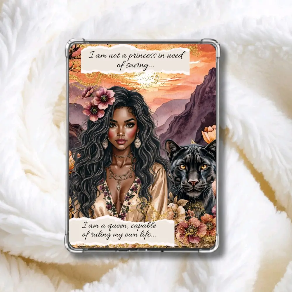 Melanin Queen Empowerment Kindle Insert | Black Girl Magic E-Reader Art | Luxury Coquette & Regal Sunset Collection | That Girl Kindle Inserts for Clear Case