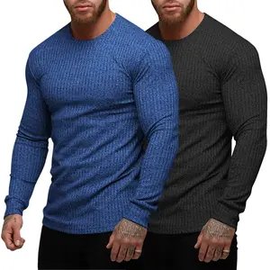 COOFANDY Men's 2 Pack Muscle T-Shirt Stretch Long Sleeve Gym Workout Bodybuilding Training Tee Shirts Casual Hipster Tops