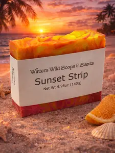 Sunset Strip Soap Bar Net Wt. 4.95oz 140g with Vibrant Orange and Yellow Swirls Scented with Dragonfruit Peach Nectar and Berries