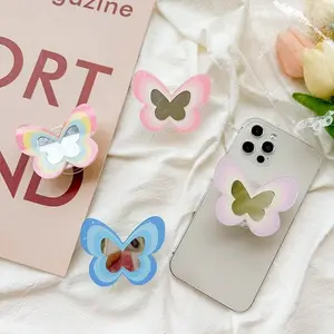 Korean Cute Butterfly Mirror For Phone Holder Stand Socket Ring Cell Phone Support Bracket Smartphone Accessories